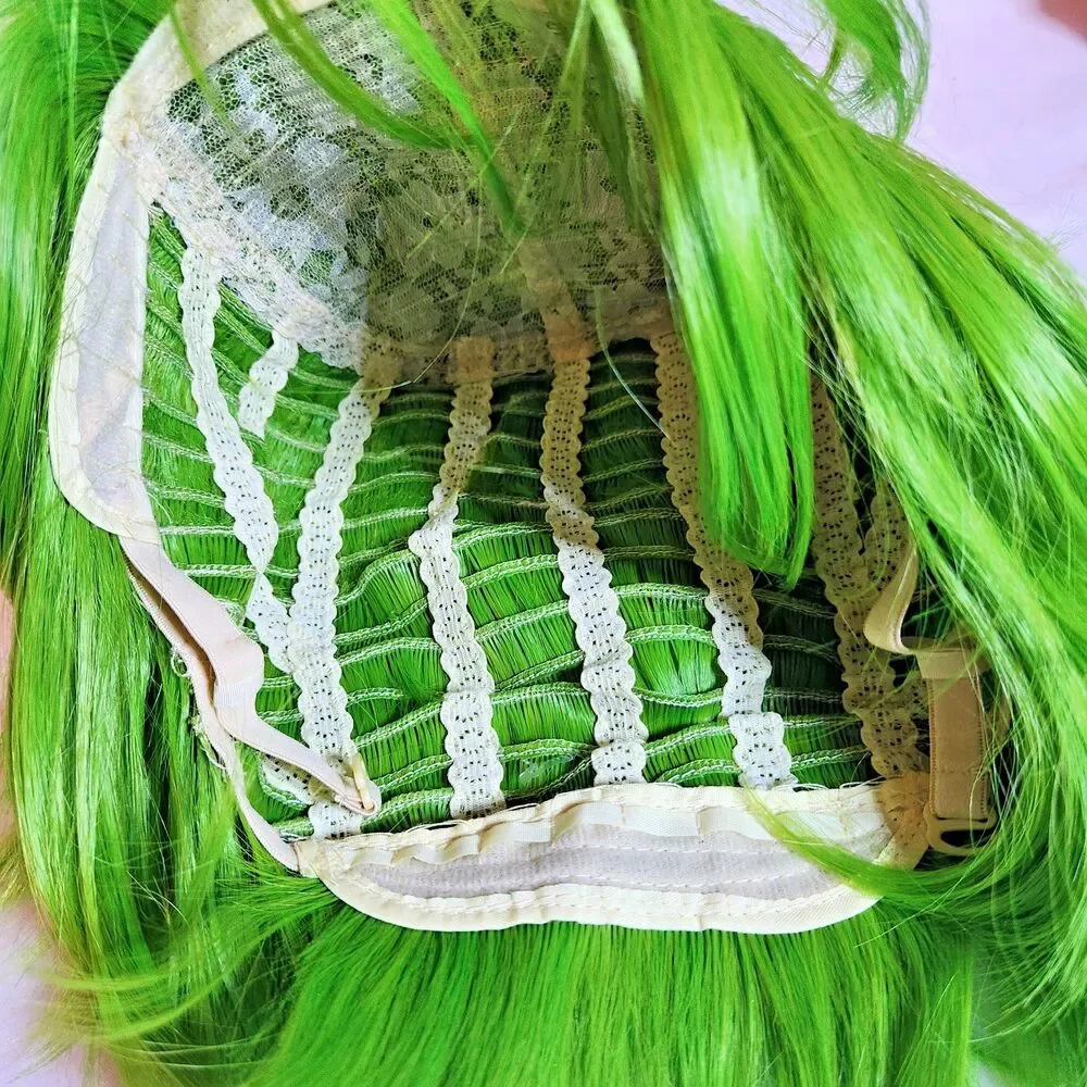 Bright Green Short Cosplay Wig With Bangs Anime Halloween Costume Adult